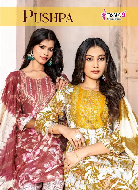 Pushpa Vol 13 By Mystic 9 Rayon Embroidery Work Kurti With Bottom Dupatta Exporters In India